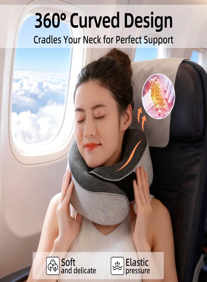 YYinno Travel Neck Pillows for Airplanes- 360° Support Memory Foam Travel Pillow with Portable Carry Bag Including Eye Mask & Earplugs, Gift for Long Flights, Car Rides & Office Naps (Grey) - Image 2