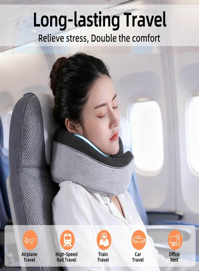 YYinno Travel Neck Pillows for Airplanes- 360° Support Memory Foam Travel Pillow with Portable Carry Bag Including Eye Mask & Earplugs, Gift for Long Flights, Car Rides & Office Naps (Grey) - Image 4