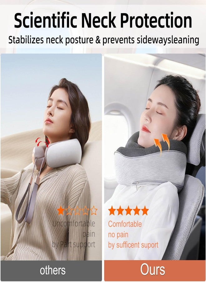 YYinno Travel Neck Pillows for Airplanes- 360° Support Memory Foam Travel Pillow with Portable Carry Bag Including Eye Mask & Earplugs, Gift for Long Flights, Car Rides & Office Naps (Grey) - Image 3