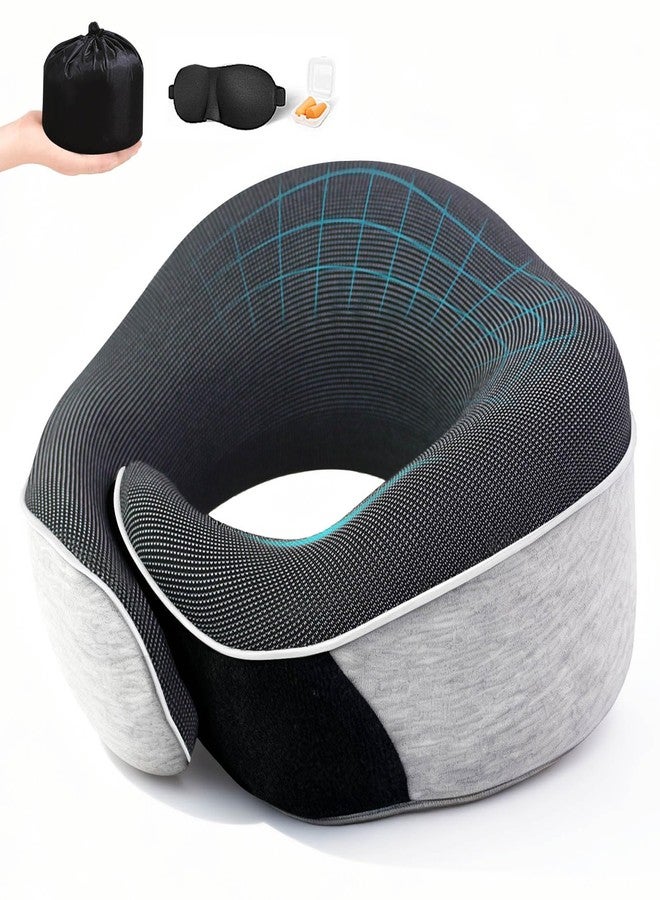 YYinno Travel Neck Pillows for Airplanes- 360° Support Memory Foam Travel Pillow with Portable Carry Bag Including Eye Mask & Earplugs, Gift for Long Flights, Car Rides & Office Naps (Grey) - Image 1