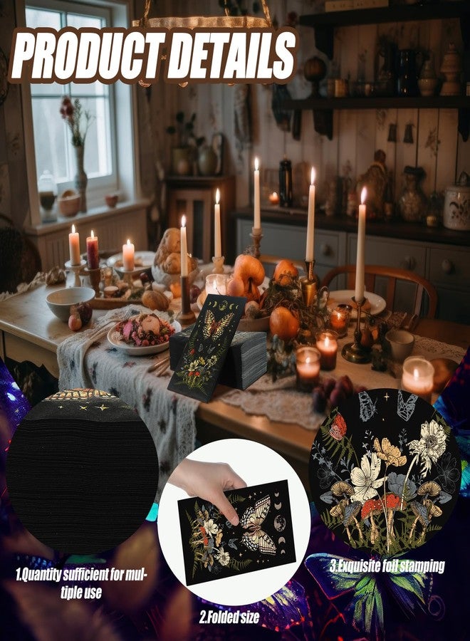 Zhanmai 200 قطعة من مناديل الضيوف بتصميم الفراشة والفطر 2 طبقة قابلة للتصرف مناديل ورقية ضيوف عتيقة للفراشة والفطر في الغابة لحمام المنزل وتناول الطعام والمطبخ - Image 3