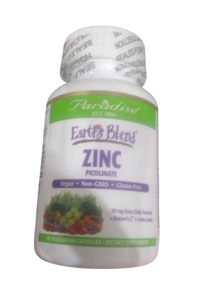 Paradise Herbs مكملات الزنك مع البيكولينات وفيتامين سي الطبيعي، لدعم المناعة، قوية للغاية، نقية للغاية، خالية من الغلوتين، غير معدلة وراثيًا، نباتية، 30 ملغ، 90 كبسولة