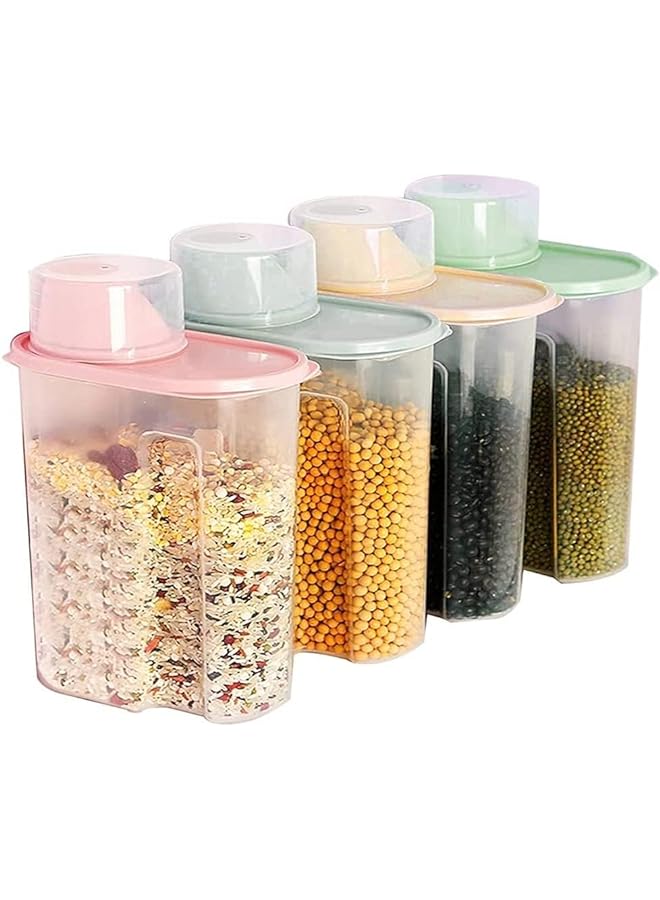 SKY-TOUCH 4Pcs Food Storage Containers 2.5L Cereal Containers With Measuring Cup Kitchen Pantry Airtight Plastic Storage Organizer Food Grade And Bpa Free For Cereal Dry Food Flour And Sugar - Image 1