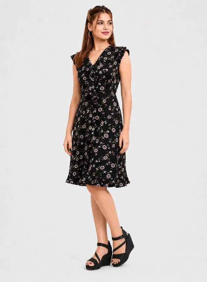 House Of Raeli Floral A-Line Knee-Length Dress with Ruffles