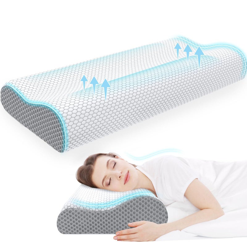 CloudBliss Memory Foam Pillow Ergonomic Neck Contour Cervical Pillow for Back and Shoulder Pain Orthopedic Pillow for Neck Pain Relief for Sleeping Side Back Stomach Sleepers Grey King