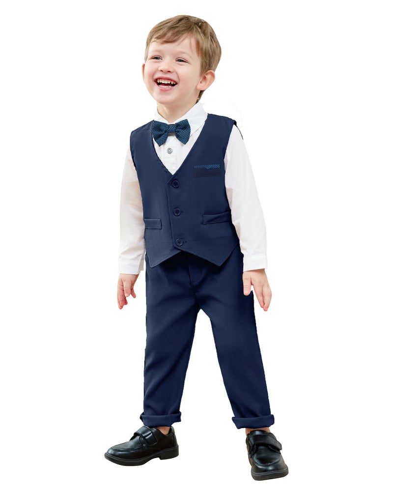 nilikastta Navy Blue 3t Suits for Toddler Boys Toddler Tuxedo Toddler Suspenders Dress Shirt/Bowtie/Vest/Suspender Pants for Church Service 2-3t - Image 3