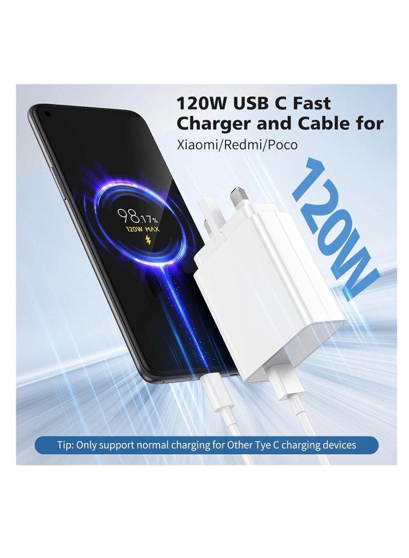 120W Fast Charger for Xiaomi 14 13 12 12t 12s Pro Lite Compatible 67W Redmi Note K80 K70 K60 K50 12 11 Pro Plus Black Shark 3 4 5 6 Poco X7 X6 F5 F4 X4 Gt with 3A USB Type C Cable(Not Original Xiaomi Charger)  - Image 2