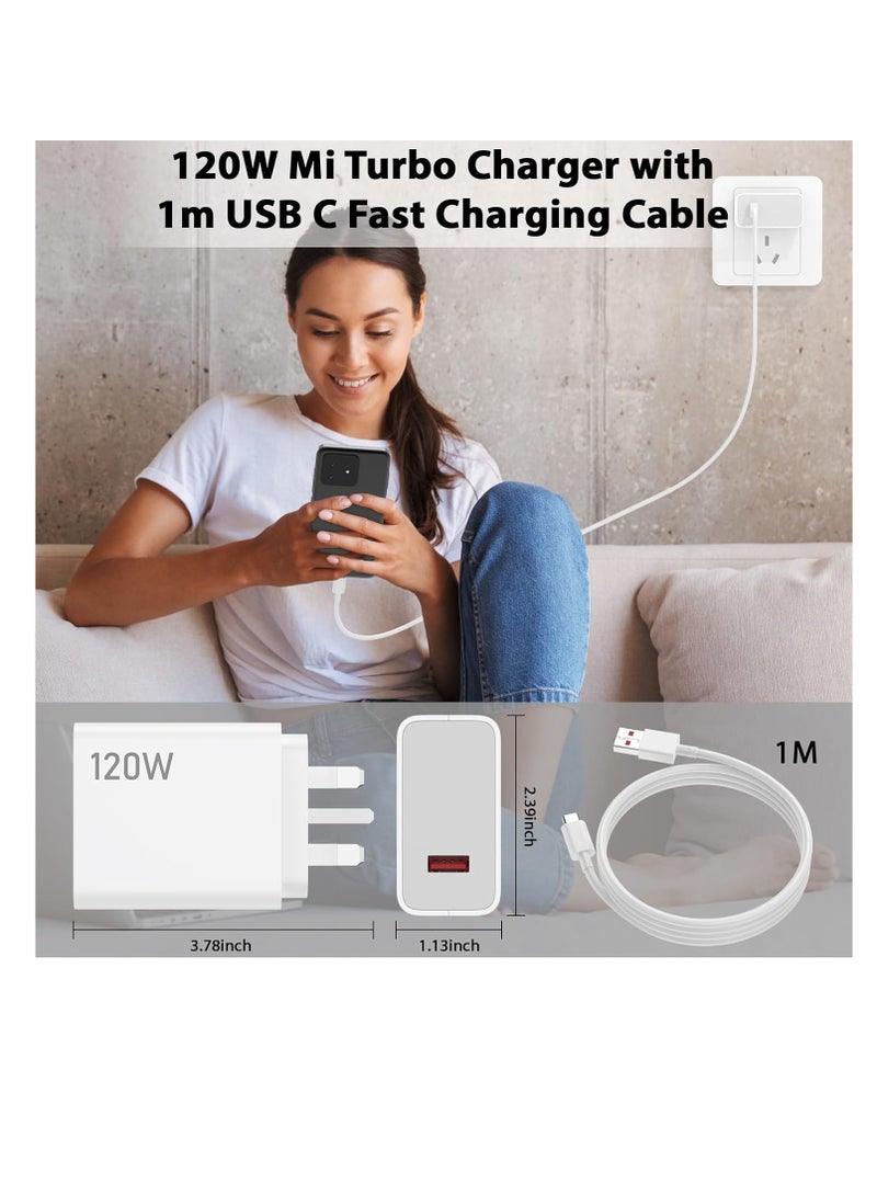 120W Fast Charger for Xiaomi 14 13 12 12t 12s Pro Lite Compatible 67W Redmi Note K80 K70 K60 K50 12 11 Pro Plus Black Shark 3 4 5 6 Poco X7 X6 F5 F4 X4 Gt with 3A USB Type C Cable(Not Original Xiaomi Charger)  - Image 5