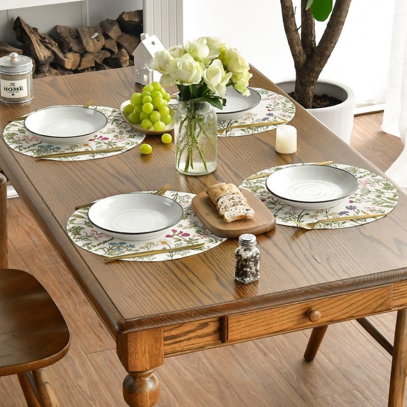 KASTWAVE Round Placemats Set of 4, 14 Inch Quilted Cloth Table Mats for Dining Table Decoration, Antique Herbs Wild Flowers Lace Mats, Washable Fabric Place Mats for Indoor and Outdoor Use - Image 5