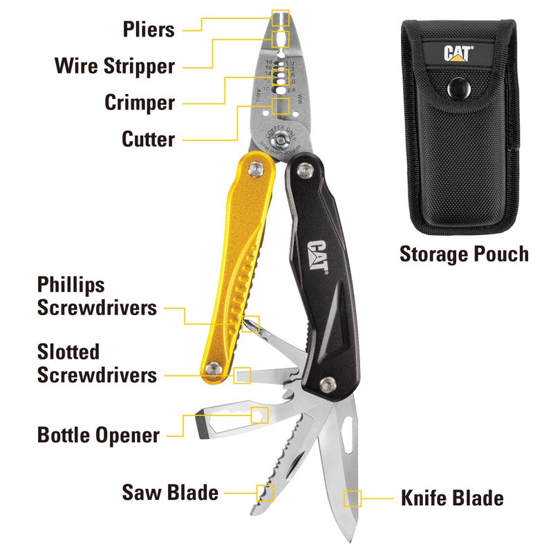 CAT 14-in-1 Multitool Pliers, Wire Stripper, Multi Purpose Electricians Pliers, Aluminum Handles and Stainless Steel Tools, Storage Pouch, Safety Lock - 980104 - Image 2