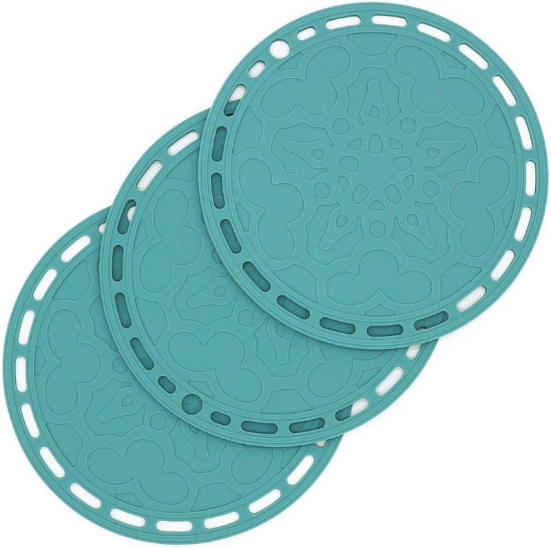 Smithcraft Trivets Mats for Hot Pots and Pans Big Round Silicone Pot Holder Hot Pads for Hot Dishes Mats for Countertops Tables Spoon Rest Small Place Mats Set of 3 Teal - Image 2