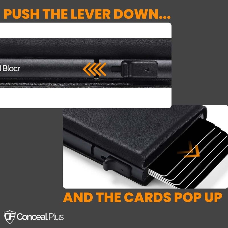 Conceal Plus Slide Up Wallet for Men, Secure Scan Proof Wallet with Pop Up Card Wallet Once Click Acess - Makes a Great Gift or Travel Wallet (Black PU Leather) - Image 3