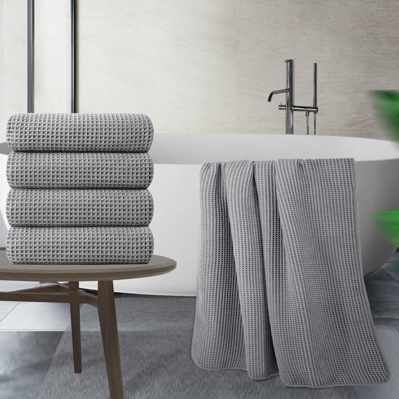 POLYTE Microfiber Oversize Quick Dry Lint Free Bath Towel, 60 x 30 in, 4 Pack (Waffle Weave) - Image 5