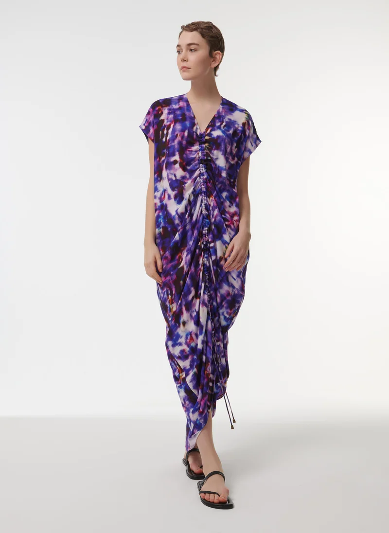 ليم Ruched Front Printed Kaftan