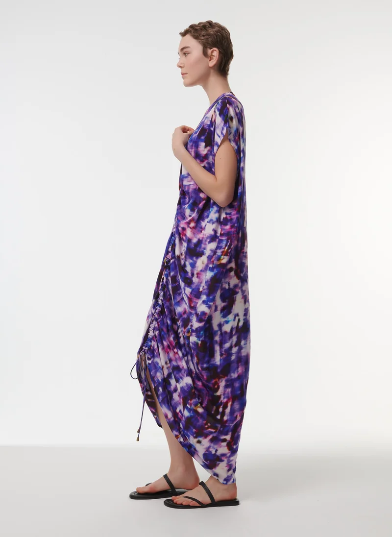 ليم Ruched Front Printed Kaftan