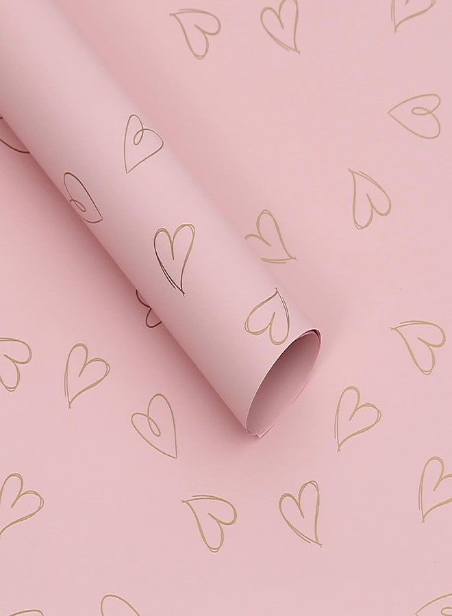 MLSG 20 Sheet Solid Color Heart Wrapping Paper - Waterproof Floral Bouquet Wrapping Paper, Florist Supplies Packaging Paper for Wedding Birthday Gift Wrap Paper (Pink Gold) - Image 1
