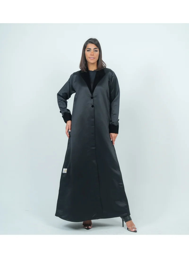 Rosette Abaya Luxurious Blazer-Style Abaya With Velvet Neck Design
