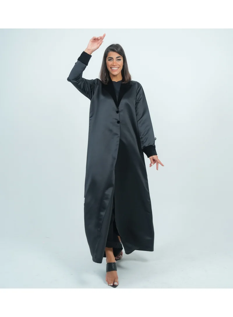 Rosette Abaya Luxurious Blazer-Style Abaya With Velvet Neck Design