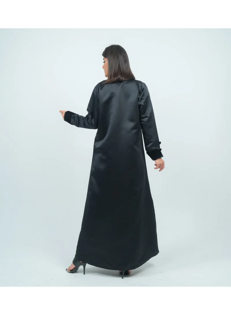 Rosette Abaya Luxurious Blazer-Style Abaya With Velvet Neck Design