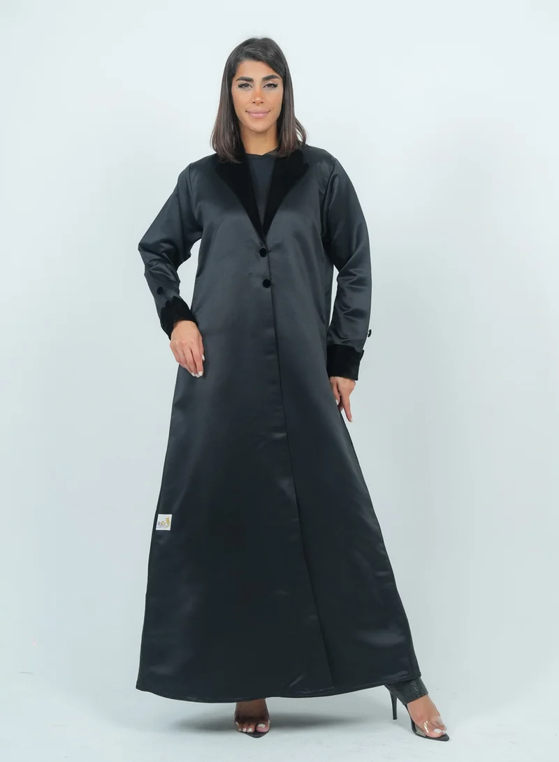 Rosette Abaya Luxurious Blazer-Style Abaya With Velvet Neck Design