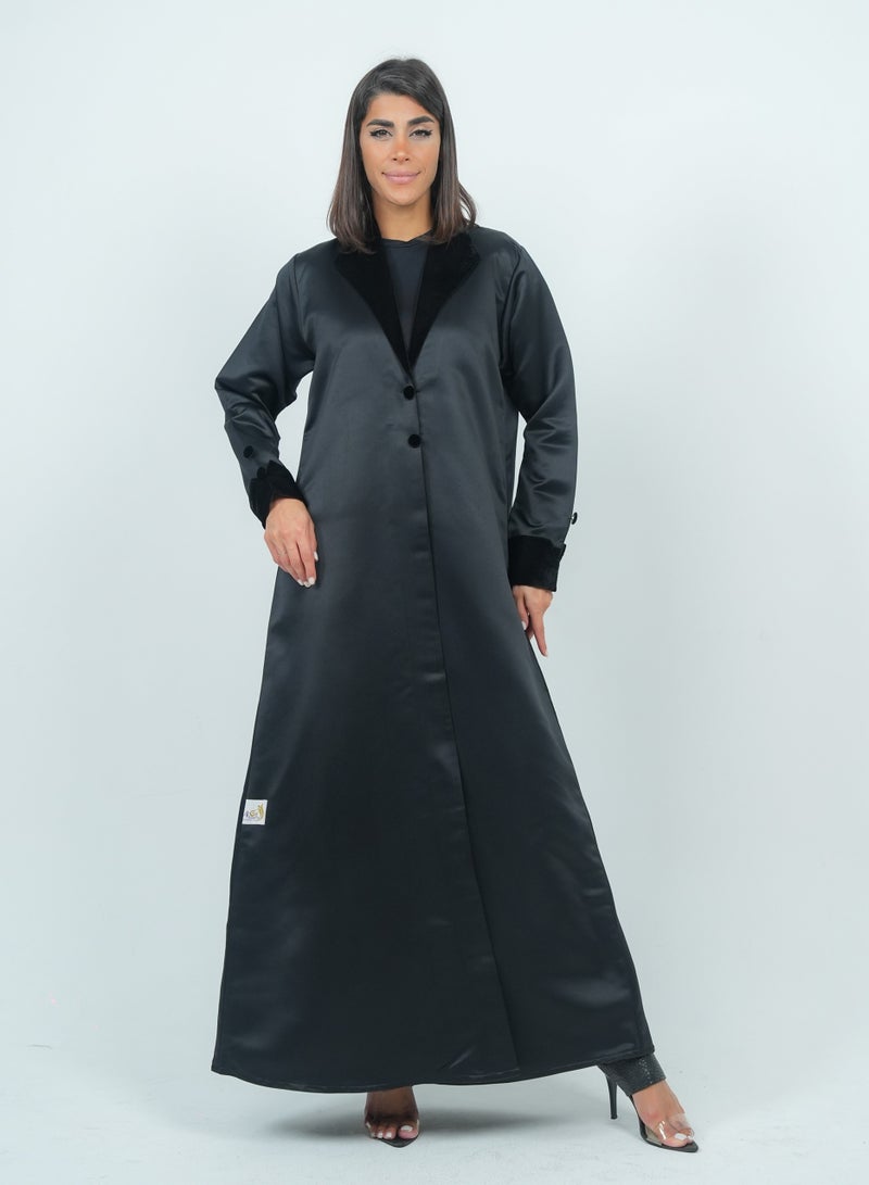 روزيت عباية عباية فاخرة بتصميم بليزر مع رقبة مخملية - Image 1