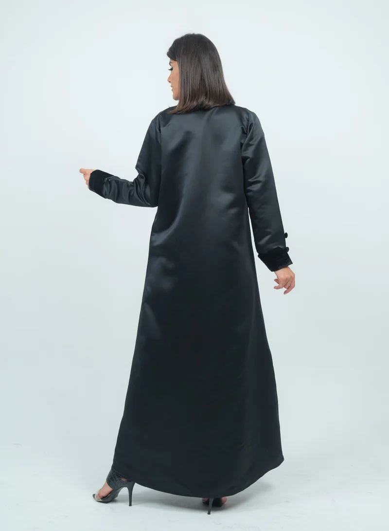 Rosette Abaya Luxurious Blazer-Style Abaya With Velvet Neck Design