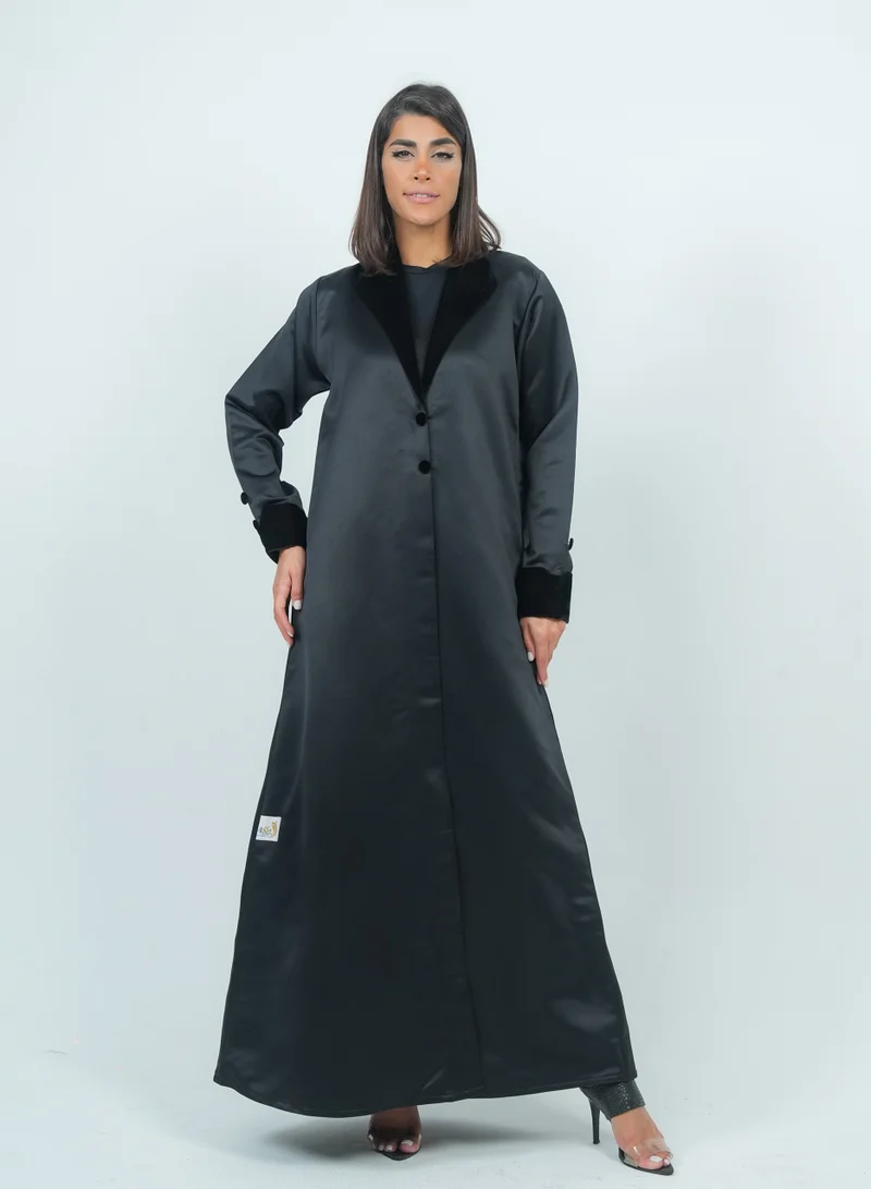 Rosette Abaya Luxurious Blazer-Style Abaya With Velvet Neck Design