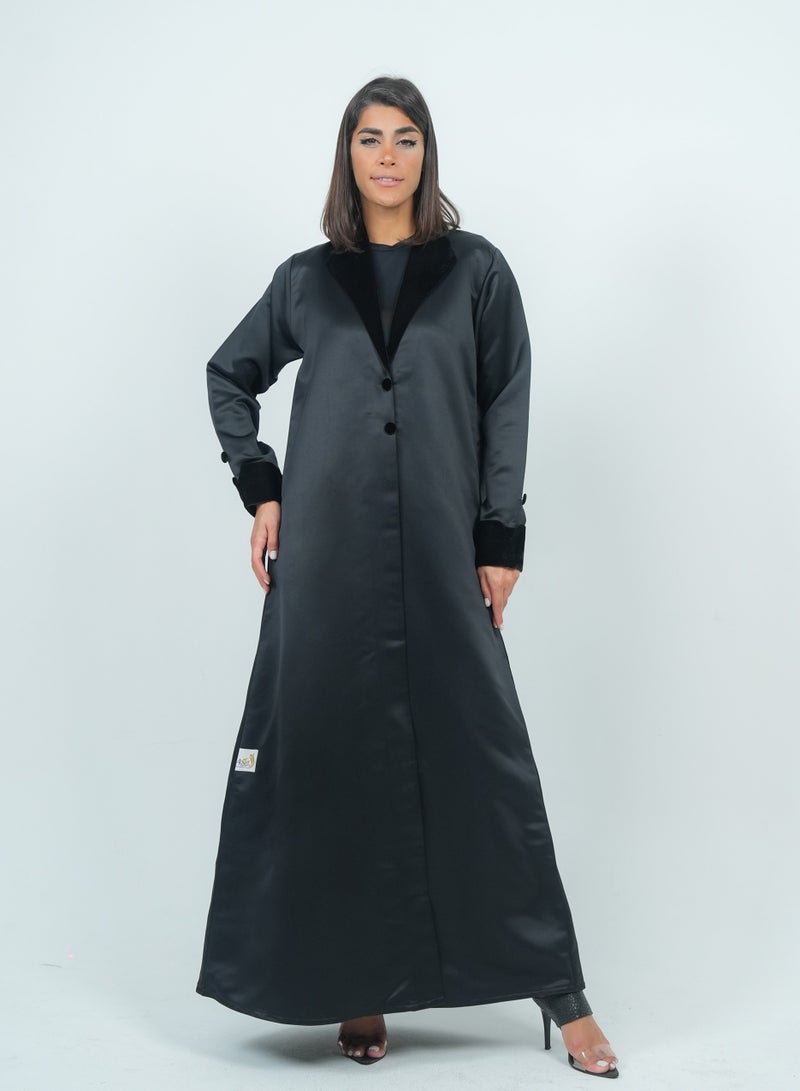 روزيت عباية عباية فاخرة بتصميم بليزر مع رقبة مخملية - Image 4