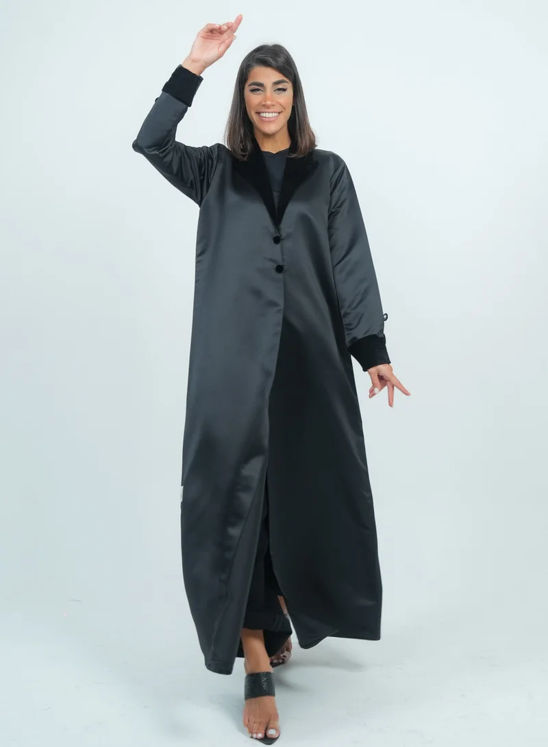 Rosette Abaya Luxurious Blazer-Style Abaya With Velvet Neck Design