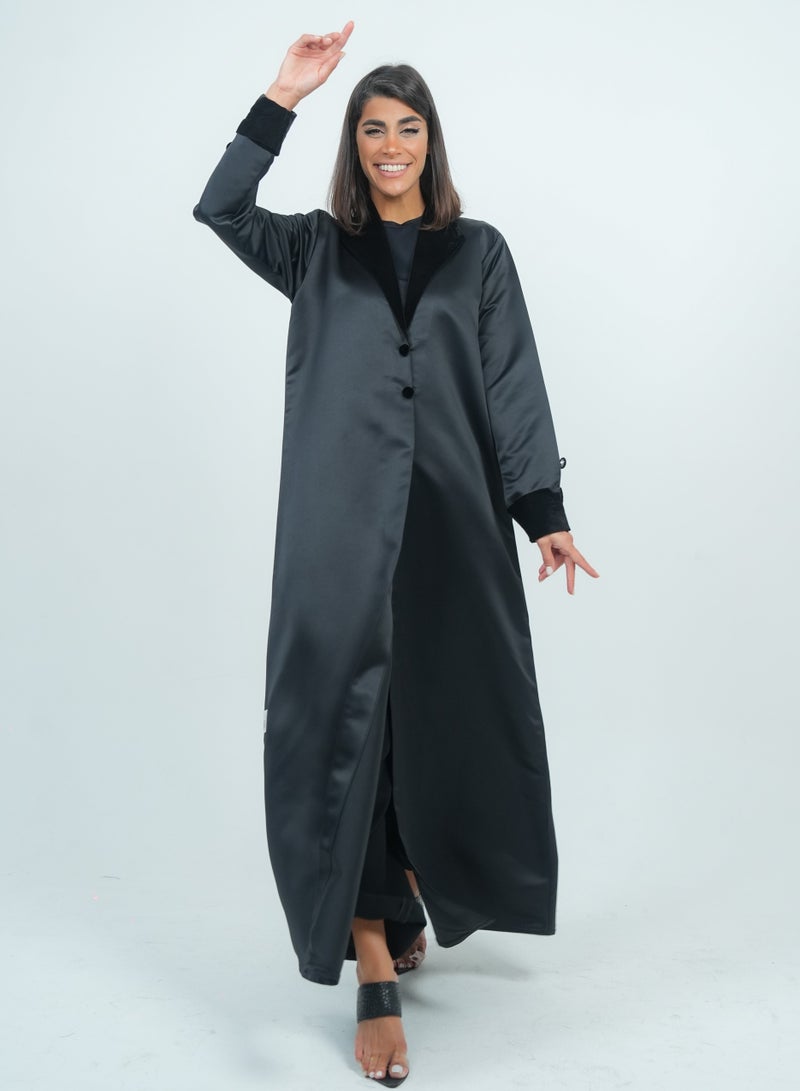 روزيت عباية عباية فاخرة بتصميم بليزر مع رقبة مخملية - Image 5