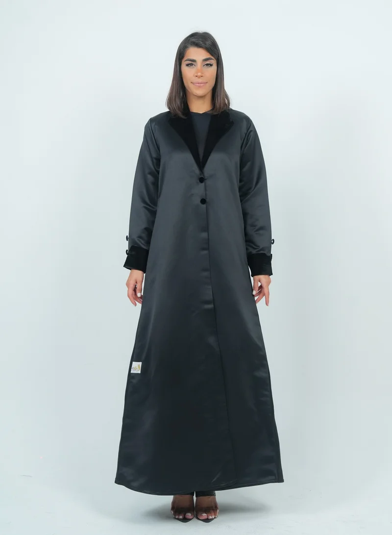 Rosette Abaya Luxurious Blazer-Style Abaya With Velvet Neck Design