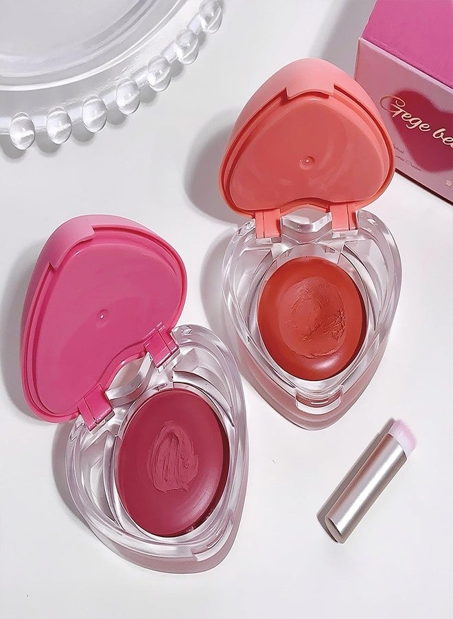 Gege Bear Loving Heart Lip & Cheek Cream - Souffle Color Pot - Smooth, Non-Greasy, Highly Pigmented Blush and Lip Tint for Women Wanting a Soft, Blended Makeup Look, Applicator included (01-LIGHT TEA APRICOT, 6g) - Image 1