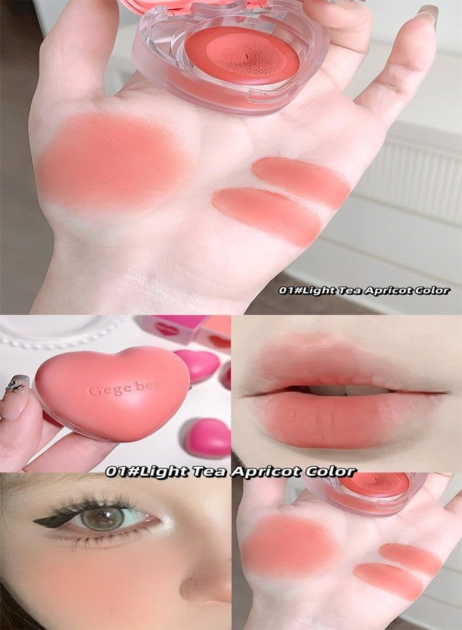 Gege Bear Loving Heart Lip & Cheek Cream - Souffle Color Pot - Smooth, Non-Greasy, Highly Pigmented Blush and Lip Tint for Women Wanting a Soft, Blended Makeup Look, Applicator included (01-LIGHT TEA APRICOT, 6g) - Image 3