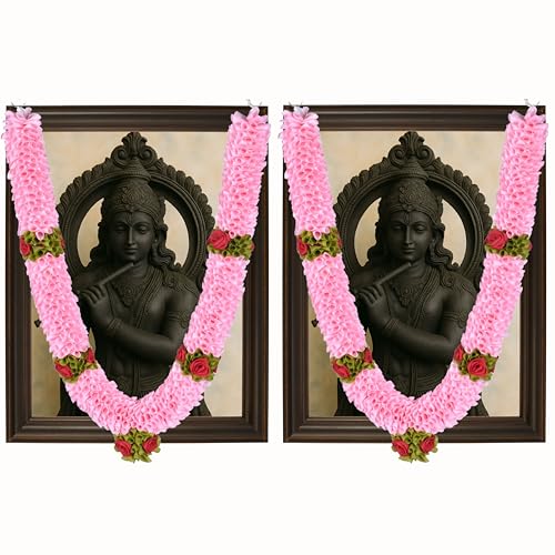 Daedal crafters Baby Pink Pack of 2, Flower Garland for Pooja Mandir Decoration, Hanging Mala for Photo Frame, Haar Mala for God Idols, Photo Frames of Loved Ones, Ancestors, Pitra (30 inch) - Image 1