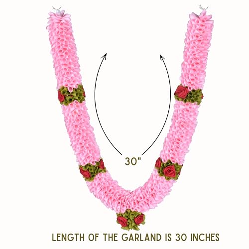 Daedal crafters Baby Pink Pack of 2, Flower Garland for Pooja Mandir Decoration, Hanging Mala for Photo Frame, Haar Mala for God Idols, Photo Frames of Loved Ones, Ancestors, Pitra (30 inch) - Image 3