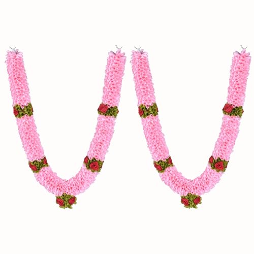 Daedal crafters Baby Pink Pack of 2, Flower Garland for Pooja Mandir Decoration, Hanging Mala for Photo Frame, Haar Mala for God Idols, Photo Frames of Loved Ones, Ancestors, Pitra (30 inch) - Image 2