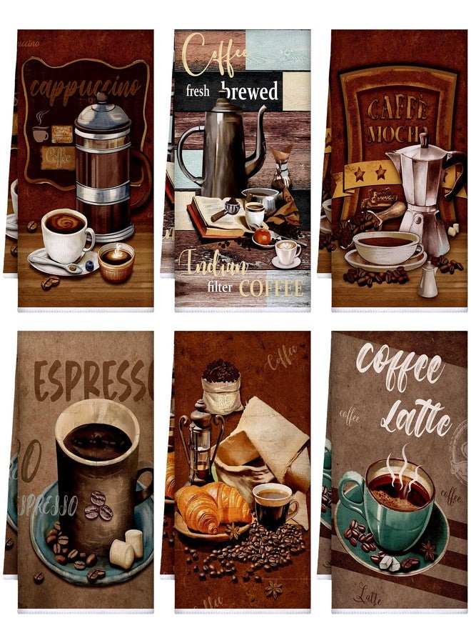 Boyiee Set of 6 Coffee Kitchen Towels Brown Dish Towels 24 x 16 Inches Absorbent Decorative Dish Cloths Retro Hand Accessories for Coffee Bar Decor Housewarming Gifts Wedding Shower Decoration - Image 1