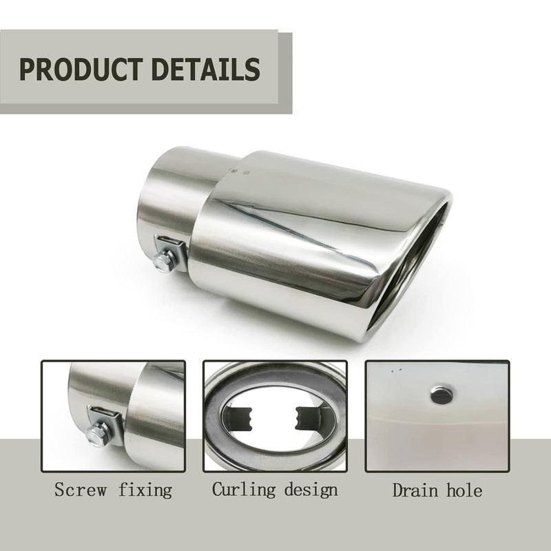 RBOKO Car Exhaust Tip Stainless Steel, 2.5" to 3.3" Adjustable Car Decoration Chrome-Plated Finish Exhaust Tailpipe Tip Bolt/Clamp On Design Car Universal Exhaust Tip (Silver) - Image 3