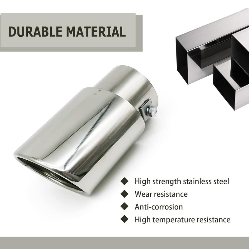 RBOKO Car Exhaust Tip Stainless Steel, 2.5" to 3.3" Adjustable Car Decoration Chrome-Plated Finish Exhaust Tailpipe Tip Bolt/Clamp On Design Car Universal Exhaust Tip (Silver) - Image 4