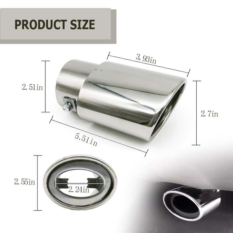 RBOKO Car Exhaust Tip Stainless Steel, 2.5" to 3.3" Adjustable Car Decoration Chrome-Plated Finish Exhaust Tailpipe Tip Bolt/Clamp On Design Car Universal Exhaust Tip (Silver) - Image 2