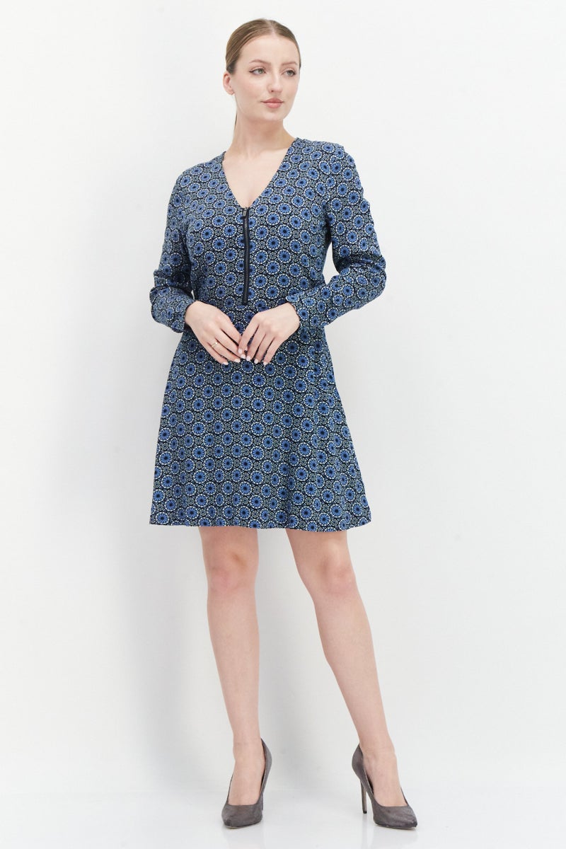 Pepe Jeans Women Floral Print Casual Mini Dress, Navy Combo - Image 3