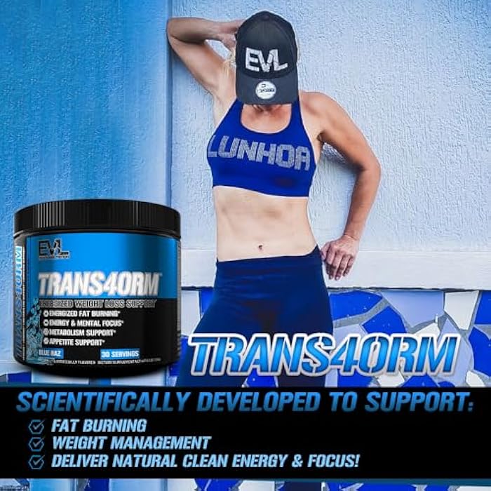 Evlution Thermogenic Fat Burning Support Powder Nutrition Trans4orm Fast Acting Energy Powder to Support Fast Metabolism Weight Loss and Mental Focus with CLA Carnitine and Alpha GPC - Blue Raz - Image 4