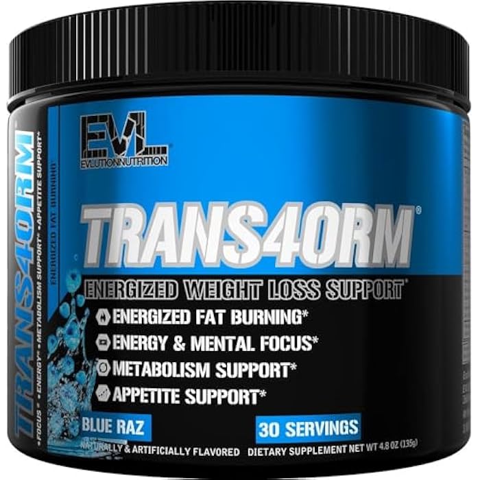 Evlution Thermogenic Fat Burning Support Powder Nutrition Trans4orm Fast Acting Energy Powder to Support Fast Metabolism Weight Loss and Mental Focus with CLA Carnitine and Alpha GPC - Blue Raz - Image 1