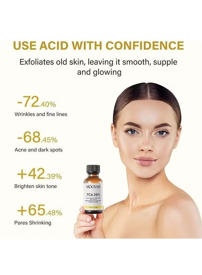 MOOYAM TCA 50% Peel Solution, With Malic Acid & Citric Acid Peeling Serum, Ultimate Chemical Exfolianting Facial Peel for Dark Skin, Dark Spots, Acne, Wrinkle, 30ML - Image 4