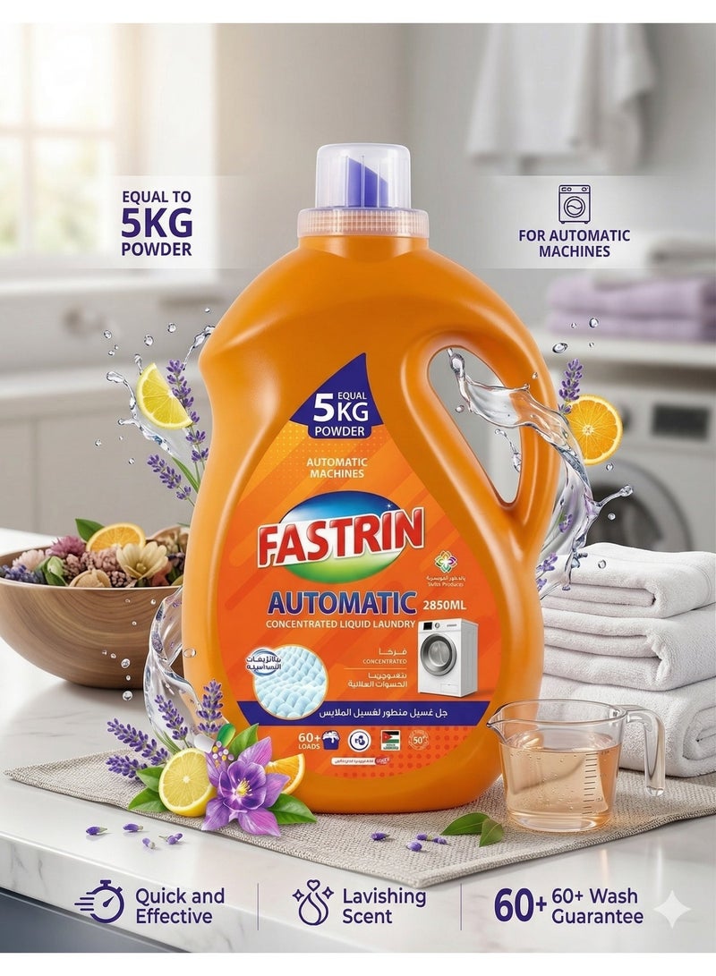 Fastrin Power Gel Laundry Detergent 2.85L Orange | Liquid Detergent for Powerful Stain Removal, Fresh Citrus Fragrance & Soft Clothes | Front & Top Load UAE - Image 1