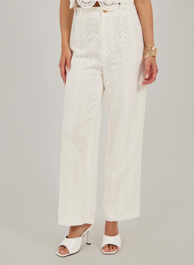 Styli Schiffli Mid Rise Wide Leg Pants - Image 1