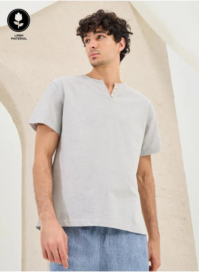 Styli Solid Notch Neck Oversized T-Shirt