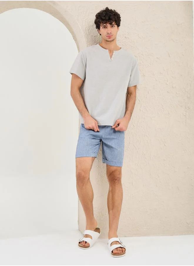 Styli Solid Notch Neck Oversized T-Shirt