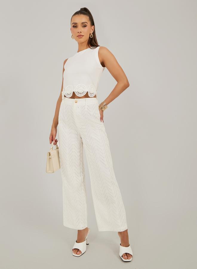 Styli Schiffli Mid Rise Wide Leg Pants - Image 2