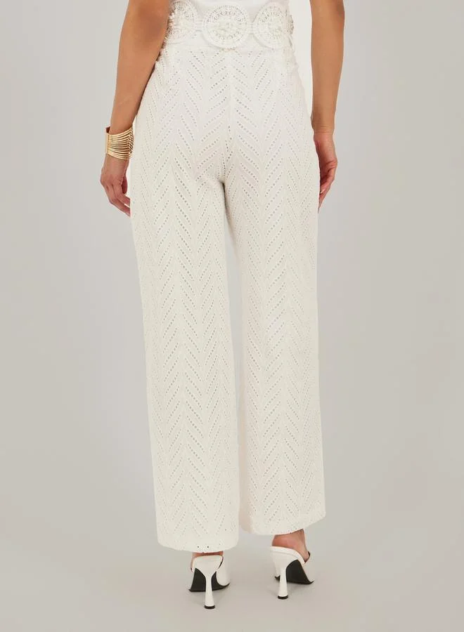 Styli Schiffli Mid Rise Wide Leg Pants